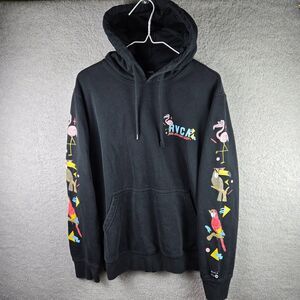 Rvca Ron Jon Surf Shop Anp Pullover Hoodie Mens S Black Graphic Tropical Birds